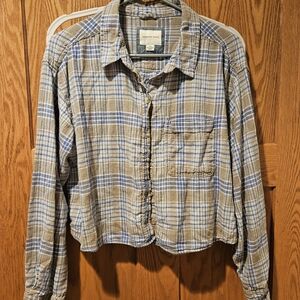 American Eagle Outfitters Blue and Brown Plaid Shirt